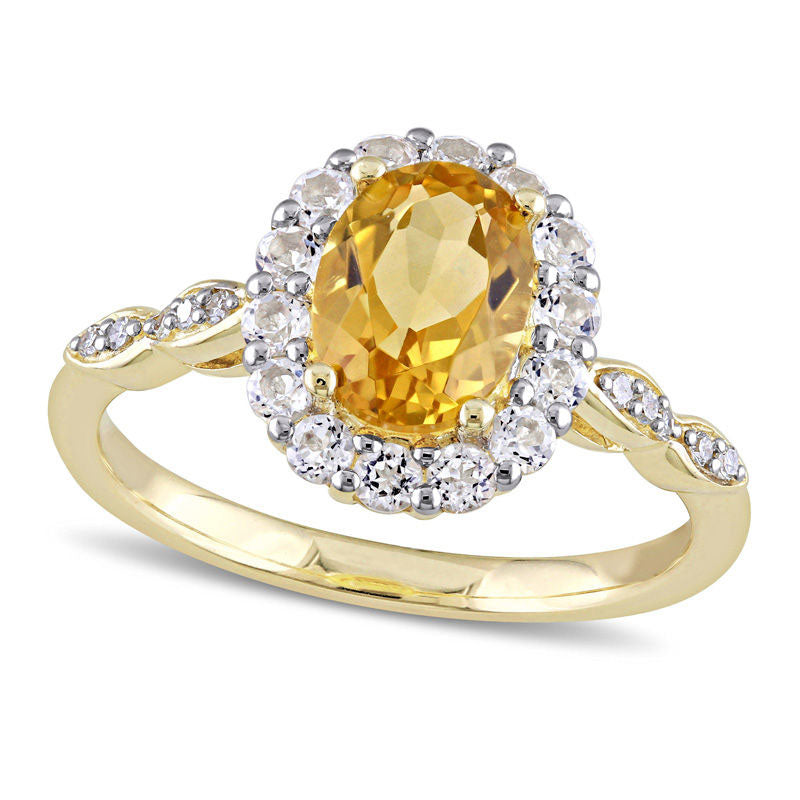 Image of ID 1 Oval Citrine White Topaz and Natural Diamond Accent Frame Ring in Solid 14K Gold