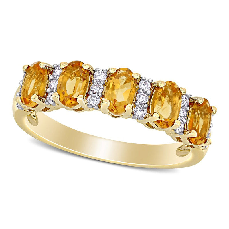 Image of ID 1 Oval Citrine and 017 CT TW Natural Diamond Five Stone Ring in Solid 14K Gold