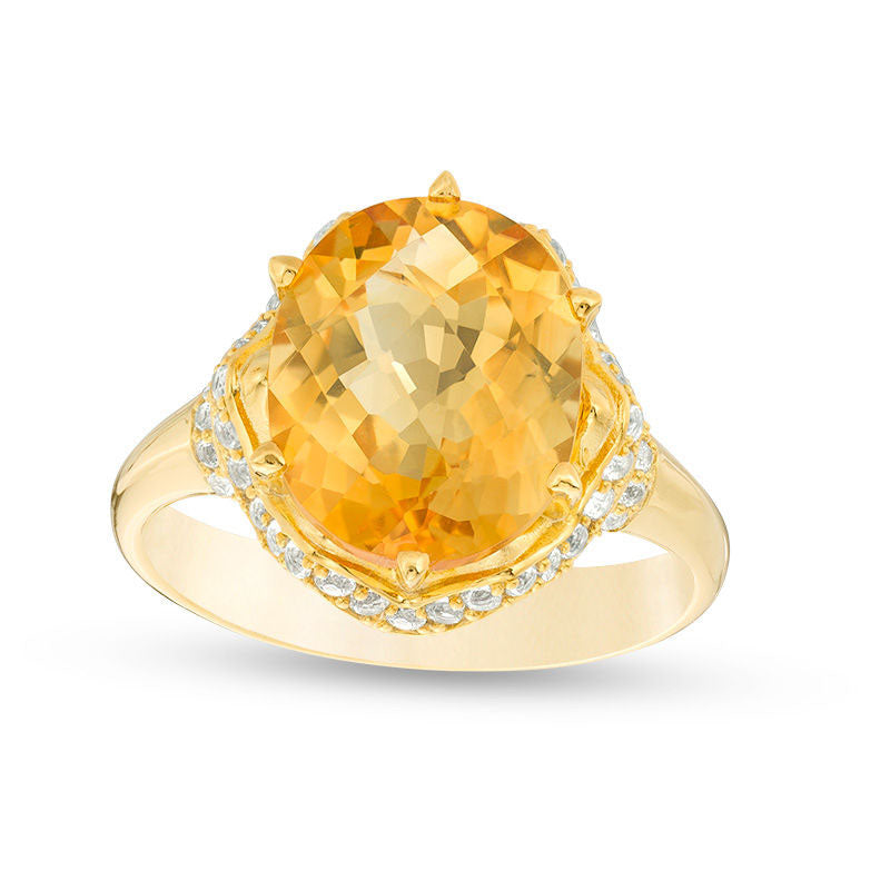 Image of ID 1 Oval Citrine and 033 CT TW Natural Diamond Zig-Zag Collar Ring in Solid 10K Yellow Gold