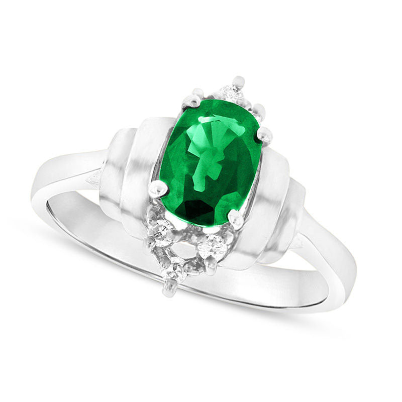 Image of ID 1 Oval Emerald and 010 CT TW Natural Diamond Double Collar Ring in Solid 14K White Gold