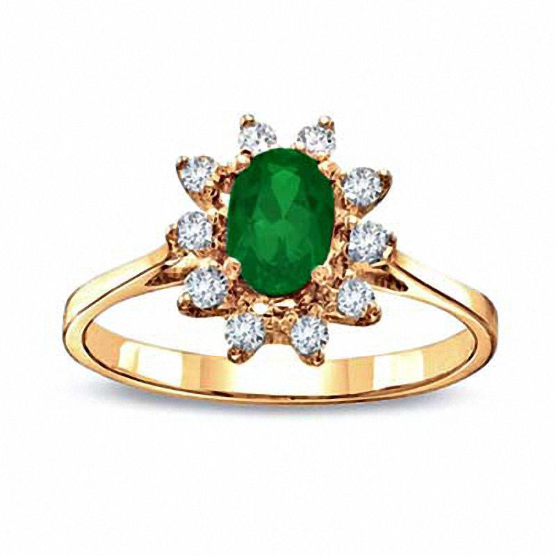 Image of ID 1 Oval Emerald and 013 CT TW Natural Diamond Engagement Ring in Solid 14K Gold
