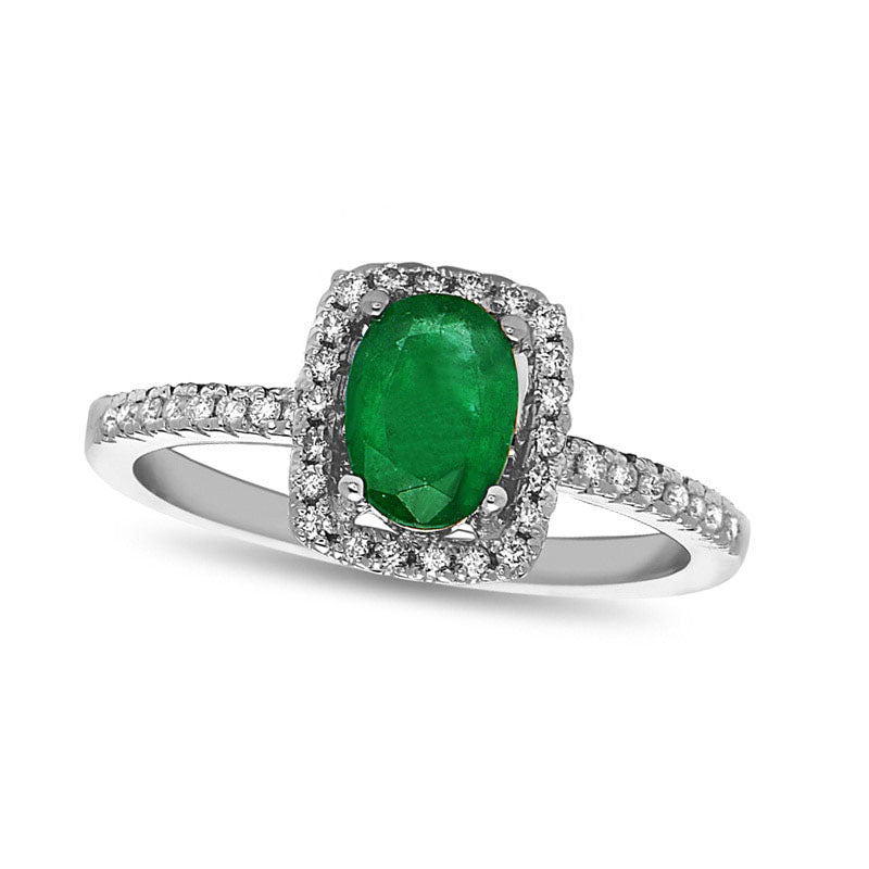 Image of ID 1 Oval Emerald and 020 CT TW Natural Diamond Frame Engagement Ring in Solid 14K White Gold