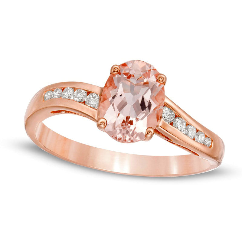 Image of ID 1 Oval Morganite and 010 CT TW Natural Diamond Bypass Ring in Solid 10K Rose Gold