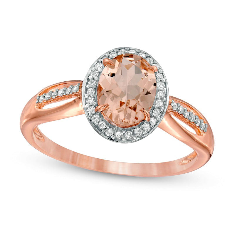 Image of ID 1 Oval Morganite and 013 CT TW Natural Diamond Frame Open Shank Ring in Solid 10K Rose Gold