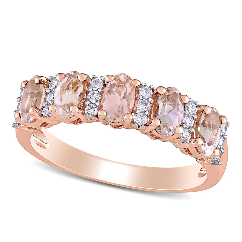 Image of ID 1 Oval Morganite and 017 CT TW Natural Diamond Five Stone Ring in Solid 14K Rose Gold