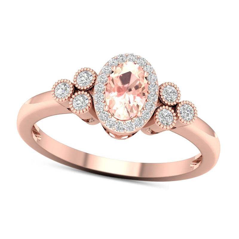 Image of ID 1 Oval Morganite and 017 CT TW Natural Diamond Frame Tri-Sides Ring in Solid 10K Rose Gold