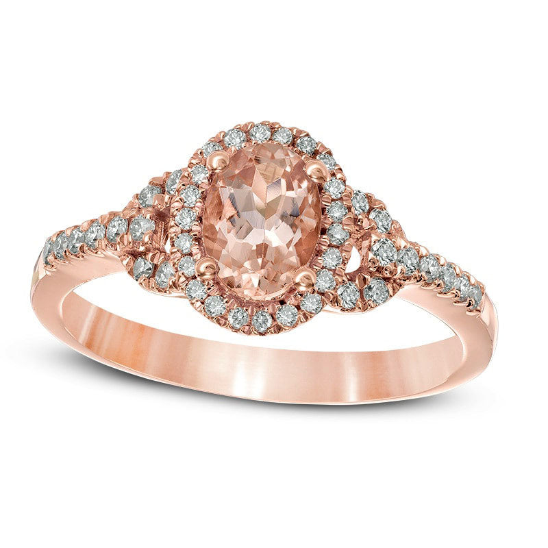 Image of ID 1 Oval Morganite and 020 CT TW Natural Diamond Frame Buckle Ring in Solid 10K Rose Gold