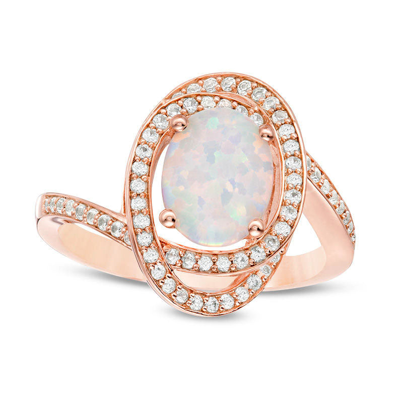 Image of ID 1 Oval Opal and 033 CT TW Natural Diamond Bypass Orbit Ring in Solid 10K Rose Gold