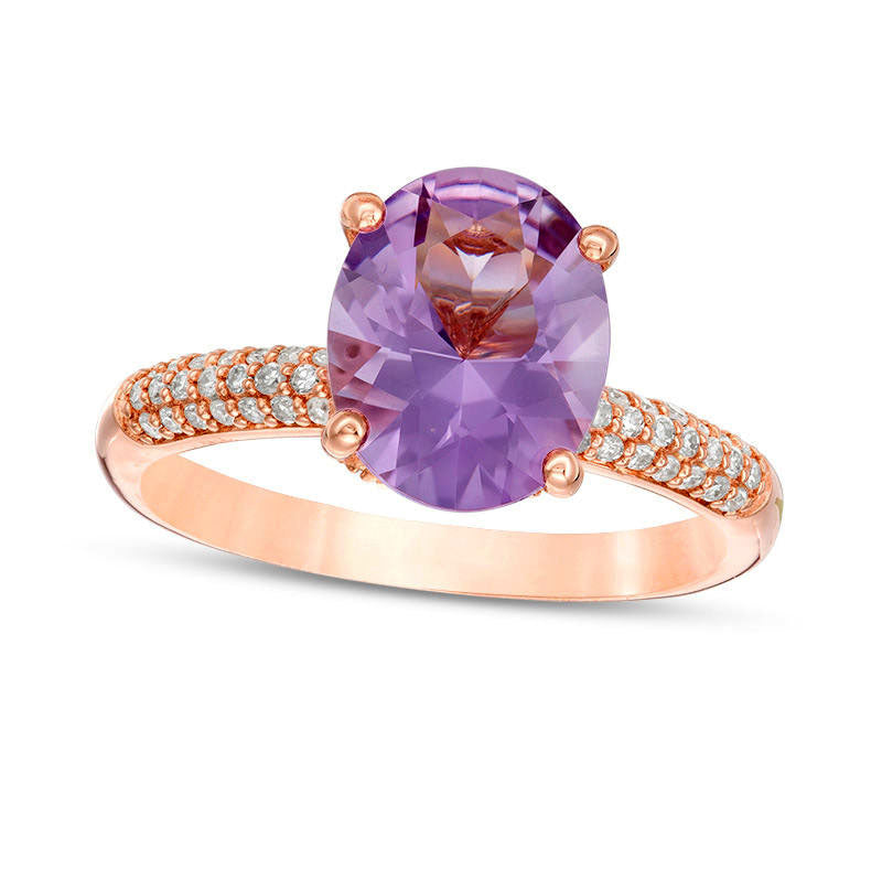 Image of ID 1 Oval Pink Quartz and 025 CT TW Natural Diamond Ring in Solid 10K Rose Gold - Size 7