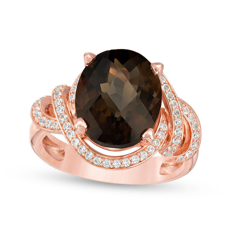 Image of ID 1 Oval Smoky Quartz and 033 CT TW Natural Diamond Cascading Frame Ring in Solid 10K Rose Gold
