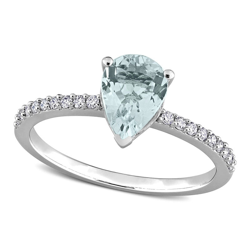 Image of ID 1 Pear-Shaped Aquamarine and 013 CT TW Natural Diamond Ring in Solid 14K White Gold