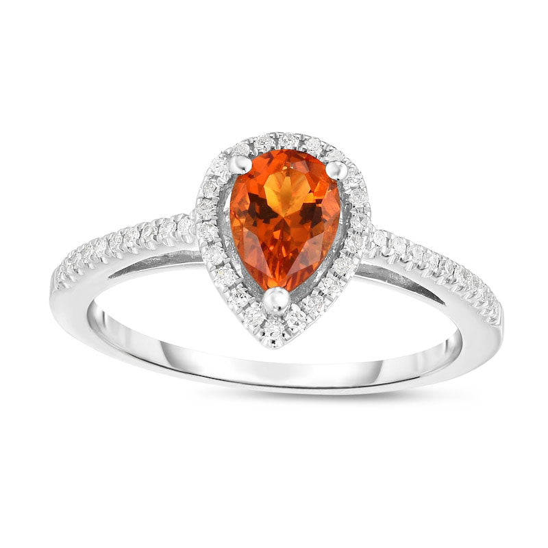 Image of ID 1 Pear-Shaped Citrine and 017 CT TW Natural Diamond Teardrop Frame Ring in Solid 14K White Gold - Size 7