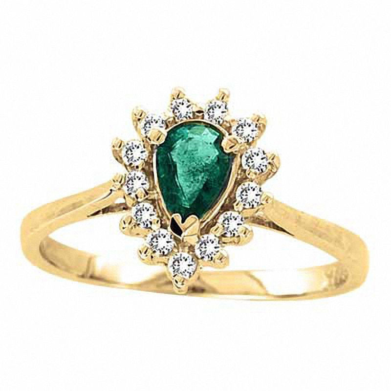 Image of ID 1 Pear-Shaped Emerald and 013 CT TW Natural Diamond Engagement Ring in Solid 14K Gold