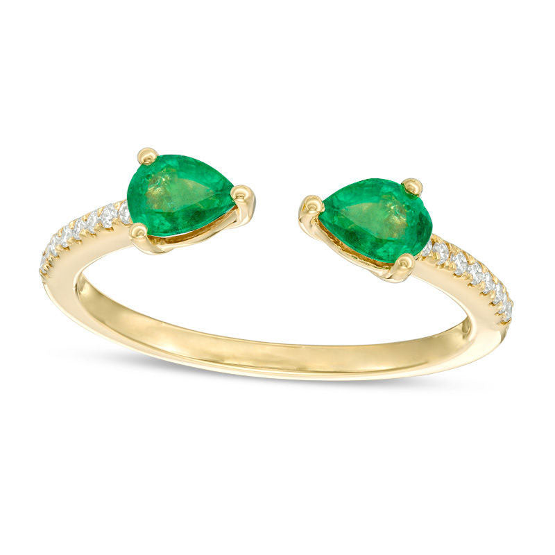 Image of ID 1 Pear-Shaped Emerald and Natural Diamond Accent Open Shank Ring in Solid 14K Gold