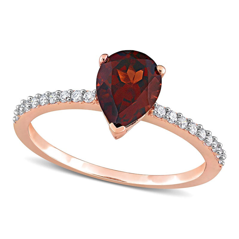 Image of ID 1 Pear-Shaped Garnet and 013 CT TW Natural Diamond Ring in Solid 14K Rose Gold
