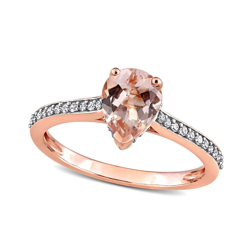 Image of ID 1 Pear-Shaped Morganite and 013 CT TW Natural Diamond Ring in Solid 10K Rose Gold