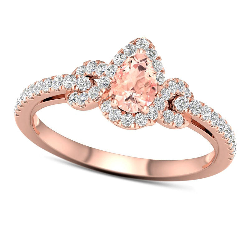 Image of ID 1 Pear-Shaped Morganite and 033 CT TW Natural Diamond Infinity Ribbon Frame Ring in Solid 10K Rose Gold