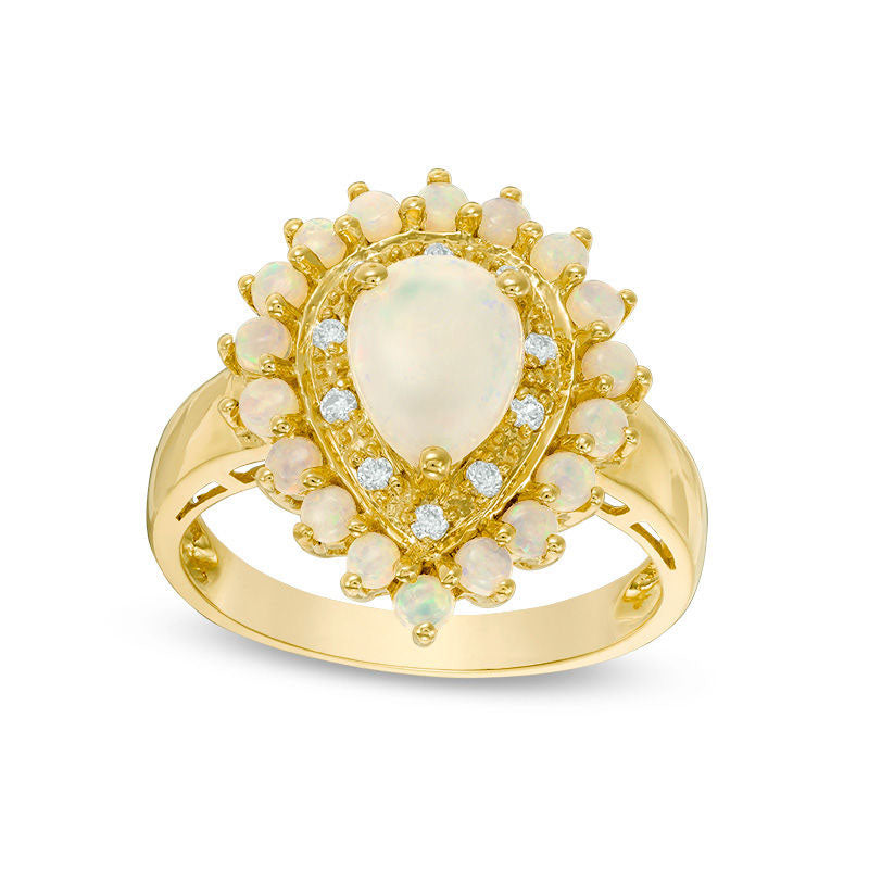 Image of ID 1 Pear-Shaped Opal and 007 CT TW Natural Diamond Double Frame Ring in Solid 14K Gold