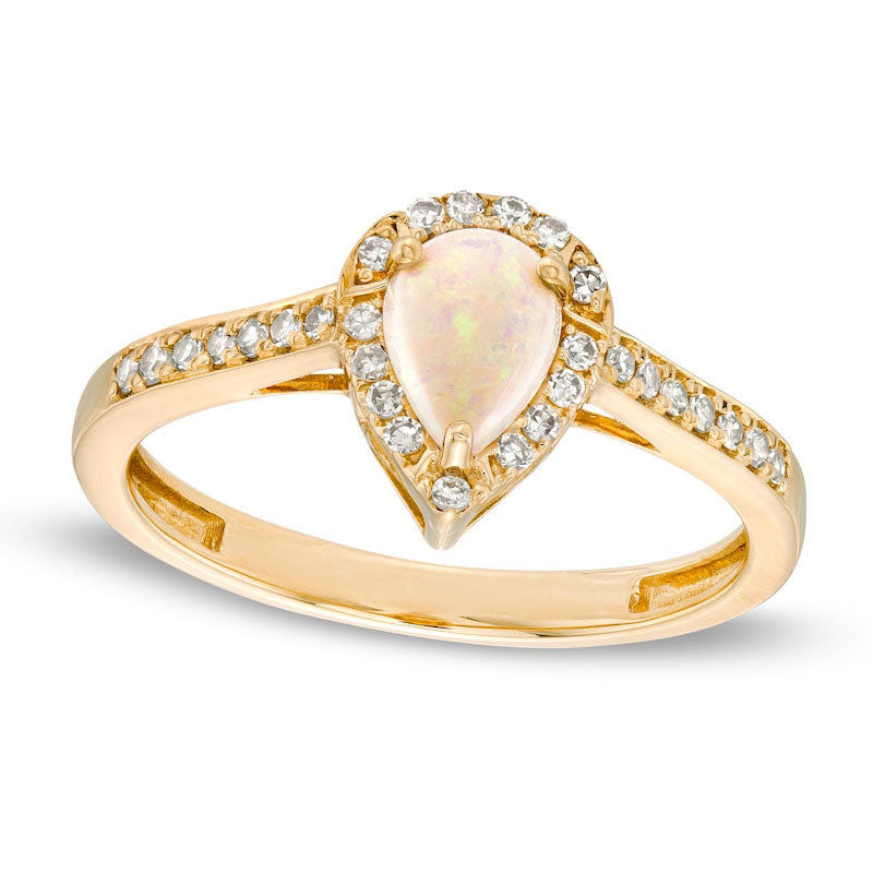 Image of ID 1 Pear-Shaped Opal and 017 CT TW Natural Diamond Frame Ring in Solid 10K Yellow Gold