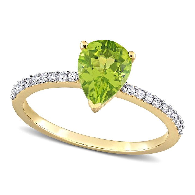 Image of ID 1 Pear-Shaped Peridot and 013 CT TW Natural Diamond Ring in Solid 14K Gold