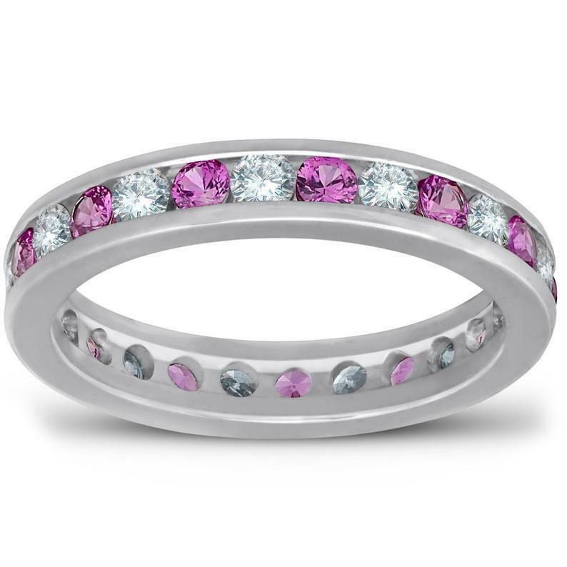 Image of ID 1 Pink Sapphire Diamond Eternity Ring 150ct Channel Set Wedding Ring in 14K Gold