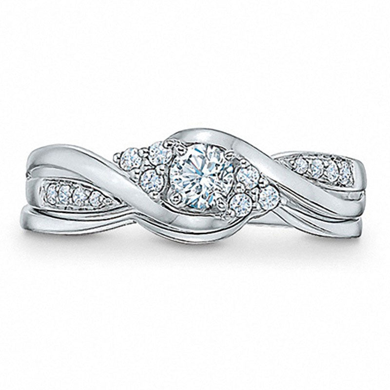 Image of ID 1 Previously Owned - 033 CT TW Natural Diamond Bypass Bridal Engagement Ring Set in Solid 10K White Gold