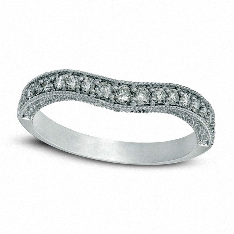 Image of ID 1 Previously Owned - 033 CT TW Natural Diamond Contour Antique Vintage-Style Anniversary Band in Solid 14K White Gold