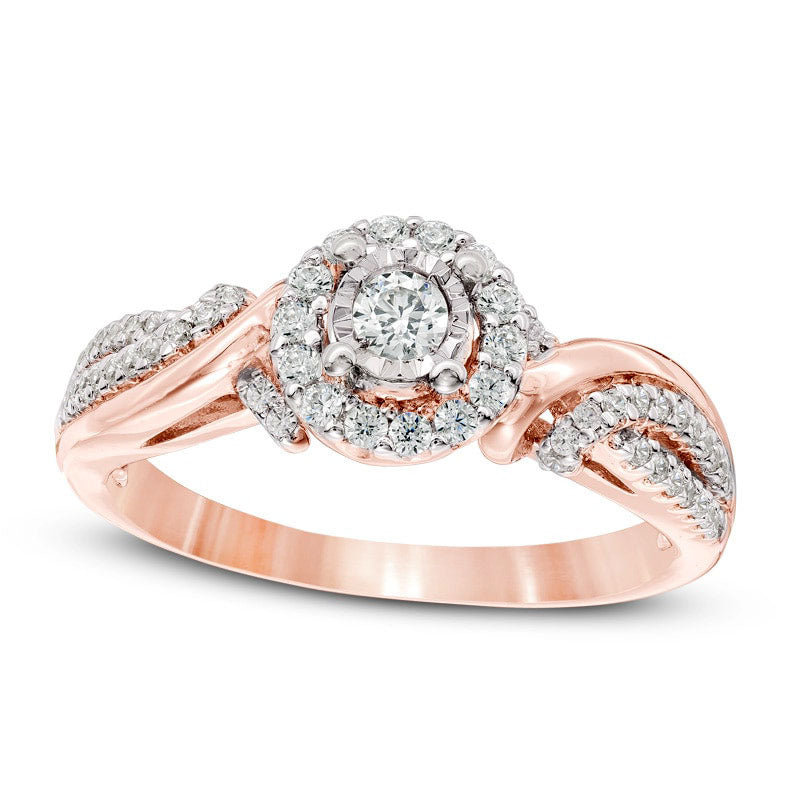 Image of ID 1 Previously Owned - 033 CT TW Natural Diamond Frame Bypass Engagement Ring in Solid 10K Rose Gold
