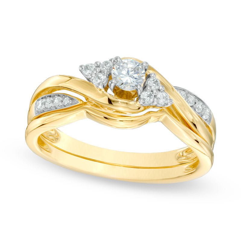 Image of ID 1 Previously Owned - 033 CT TW Natural Diamond Twist Shank Bridal Engagement Ring Set in Solid 10K Yellow Gold