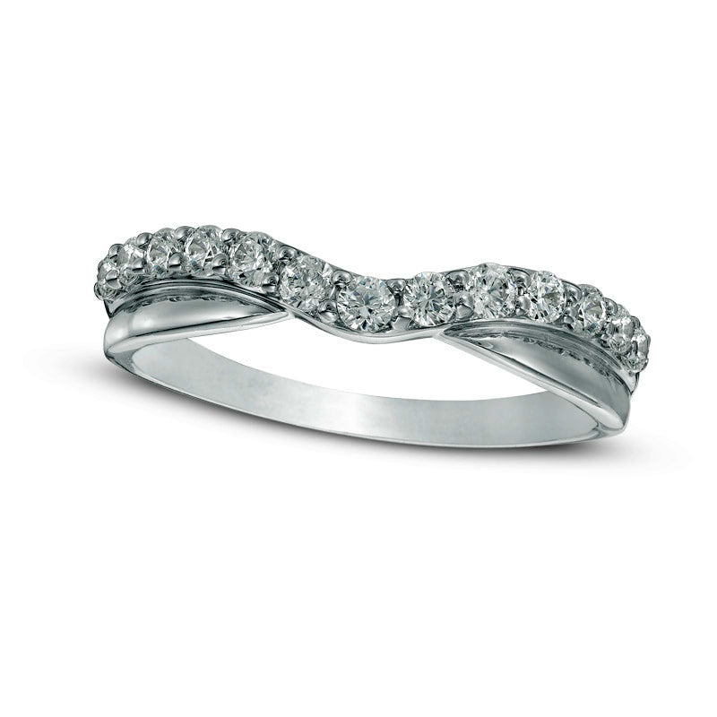 Image of ID 1 Previously Owned - 038 CT TW Natural Diamond Twist Contour Anniversary Band in Solid 14K White Gold