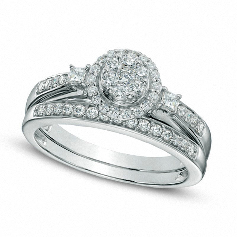 Image of ID 1 Previously Owned - 050 CT TW Composite Natural Diamond Bridal Engagement Ring Set in Solid 10K White Gold