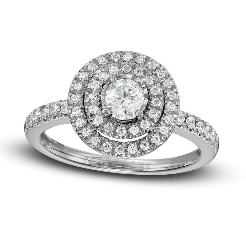 Image of ID 1 Previously Owned - 050 CT TW Natural Diamond Double Frame Engagement Ring in Solid 10K White Gold