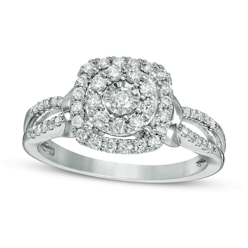 Image of ID 1 Previously Owned - 050 CT TW Natural Diamond Double Frame Ring in Solid 10K White Gold