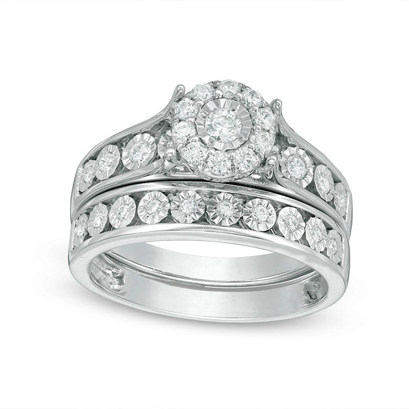 Image of ID 1 Previously Owned - 050 CT TW Natural Diamond Frame Bridal Engagement Ring Set in Solid 10K White Gold