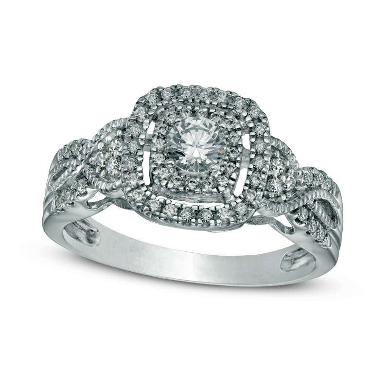 Image of ID 1 Previously Owned - 050 CT TW Natural Diamond Frame Twist Antique Vintage-Style Engagement Ring in Solid 10K White Gold