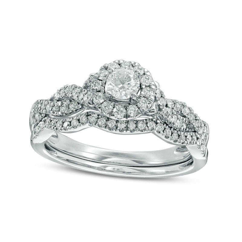 Image of ID 1 Previously Owned - 050 CT TW Natural Diamond Frame Twist Bridal Engagement Ring Set in Solid 10K White Gold