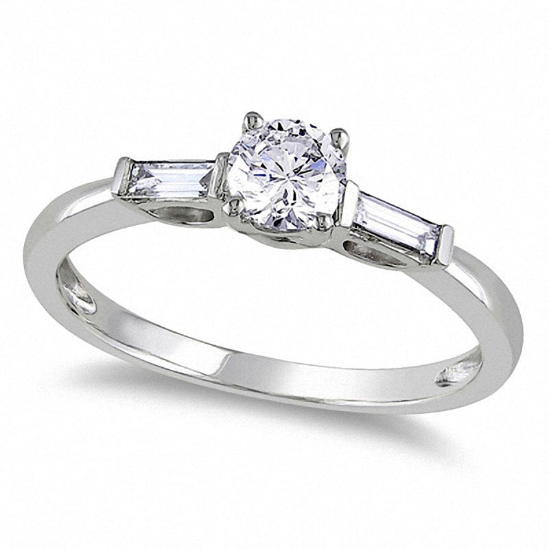 Image of ID 1 Previously Owned - 050 CT TW Natural Diamond Three Stone Engagement Ring in Solid 14K White Gold