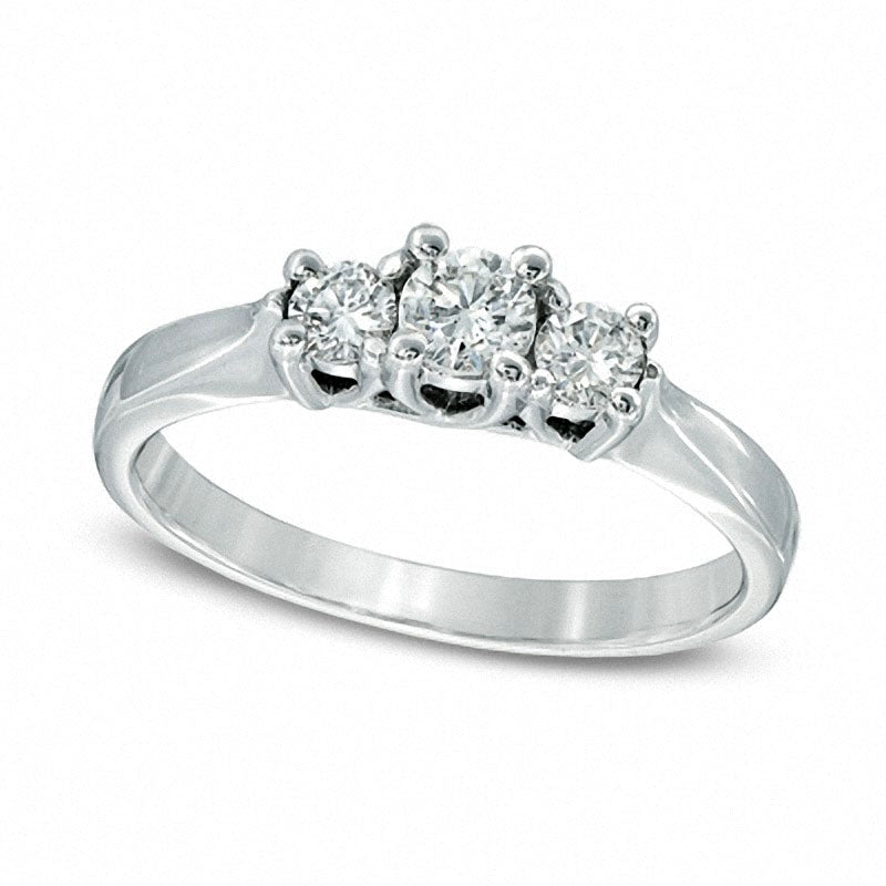 Image of ID 1 Previously Owned - 050 CT TW Natural Diamond Three Stone Ring in Solid 14K White Gold (I/I2)