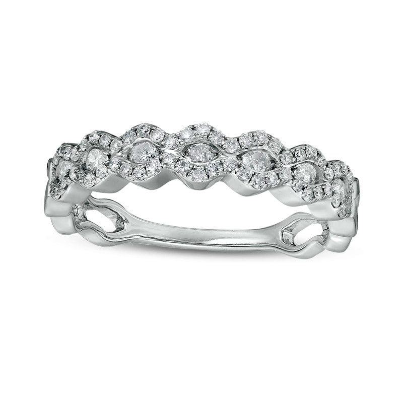 Image of ID 1 Previously Owned - 050 CT TW Natural Diamond Wave Band in Solid 14K White Gold