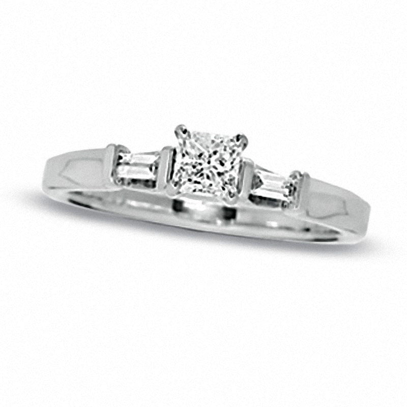 Image of ID 1 Previously Owned - 050 CT TW Princess-Cut Natural Diamond Engagement Ring in Solid 14K White Gold