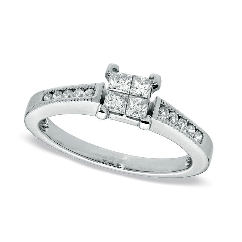 Image of ID 1 Previously Owned - 050 CT TW Quad Natural Diamond Engagement Ring in Solid 10K White Gold
