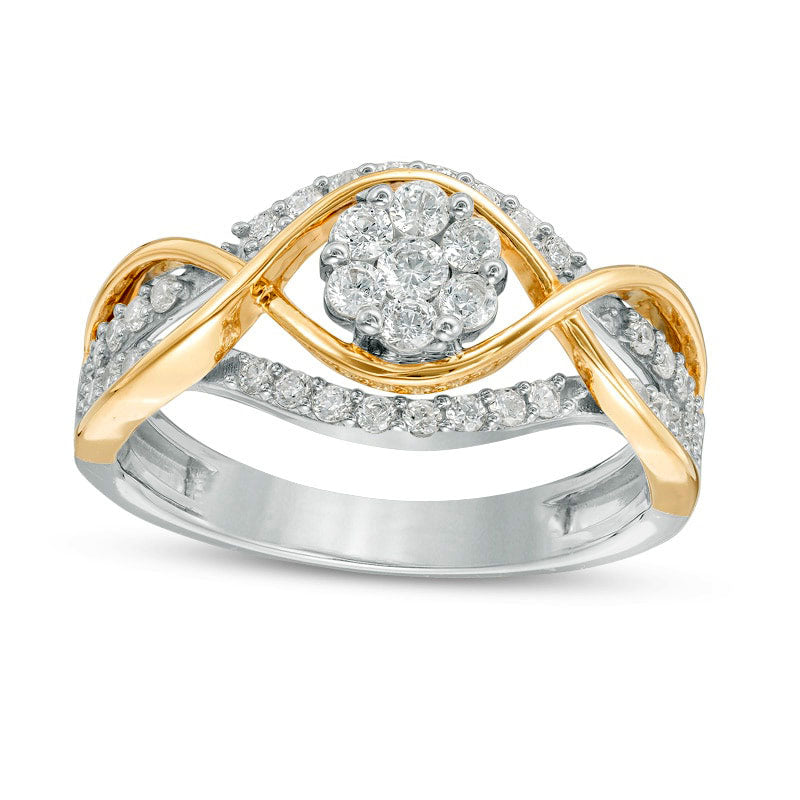 Image of ID 1 Previously Owned - 063 CT TW Composite Natural Diamond Twist Ring in Solid 10K Two-Tone Gold