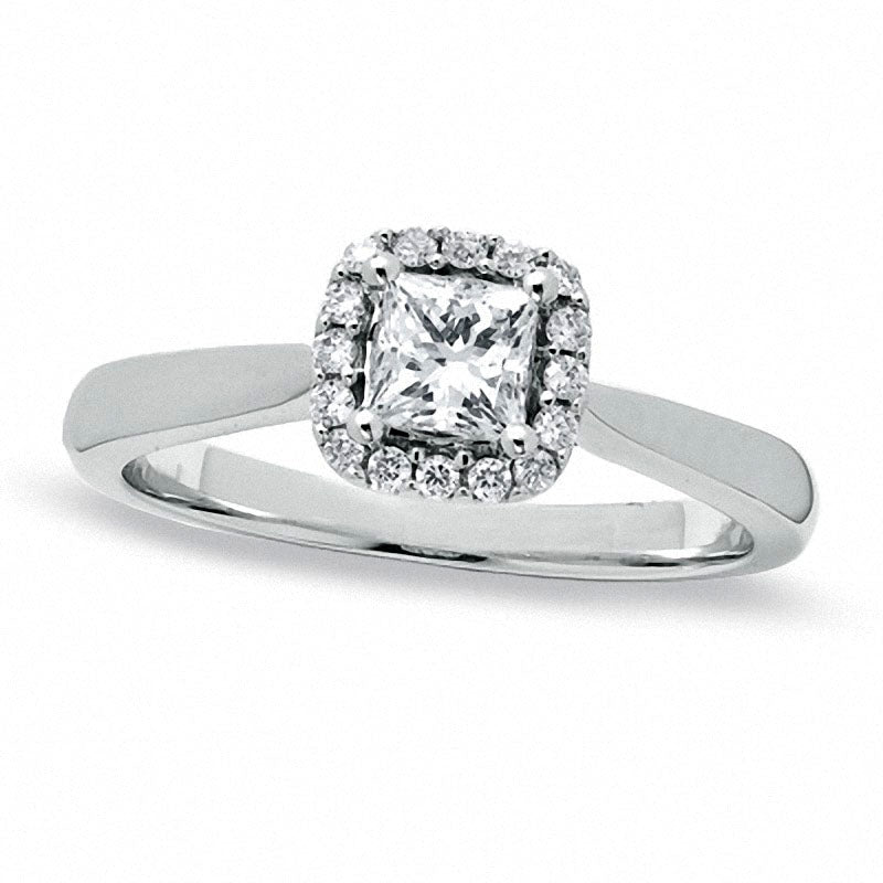 Image of ID 1 Previously Owned - 063 CT TW Princess-Cut Natural Diamond Engagement Ring in Solid 14K White Gold