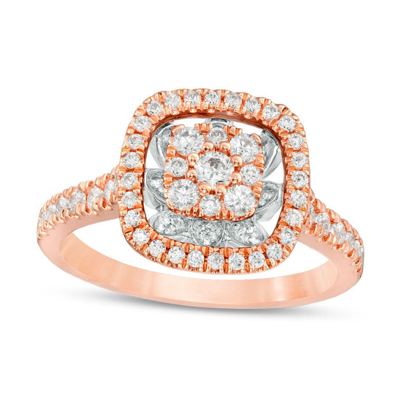 Image of ID 1 Previously Owned - 075 CT TW Composite Natural Diamond Flower Cushion Frame Ring in Solid 10K Rose Gold