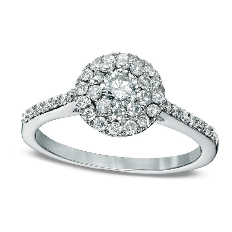 Image of ID 1 Previously Owned - 075 CT TW Natural Diamond Double Frame Engagement Ring in Solid 14K White Gold