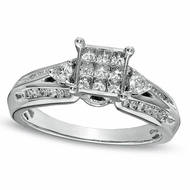 Image of ID 1 Previously Owned - 075 CT TW Princess-Cut Composite Natural Diamond Engagement Ring in Solid 10K White Gold