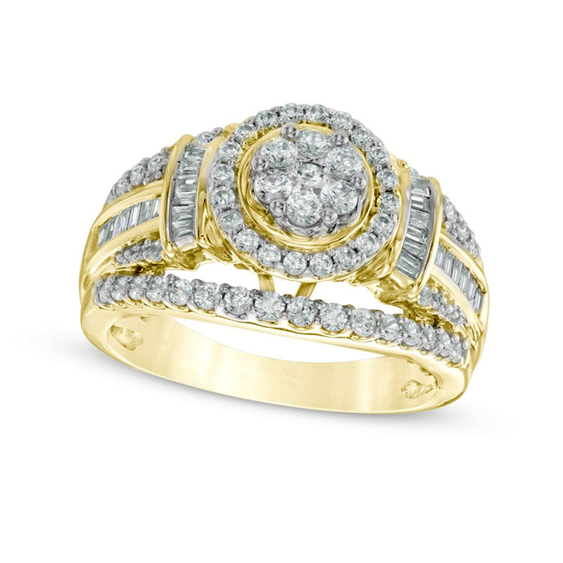 Image of ID 1 Previously Owned - 10 CT TW Composite Natural Diamond Flower Collar Engagement Ring in Solid 10K Yellow Gold