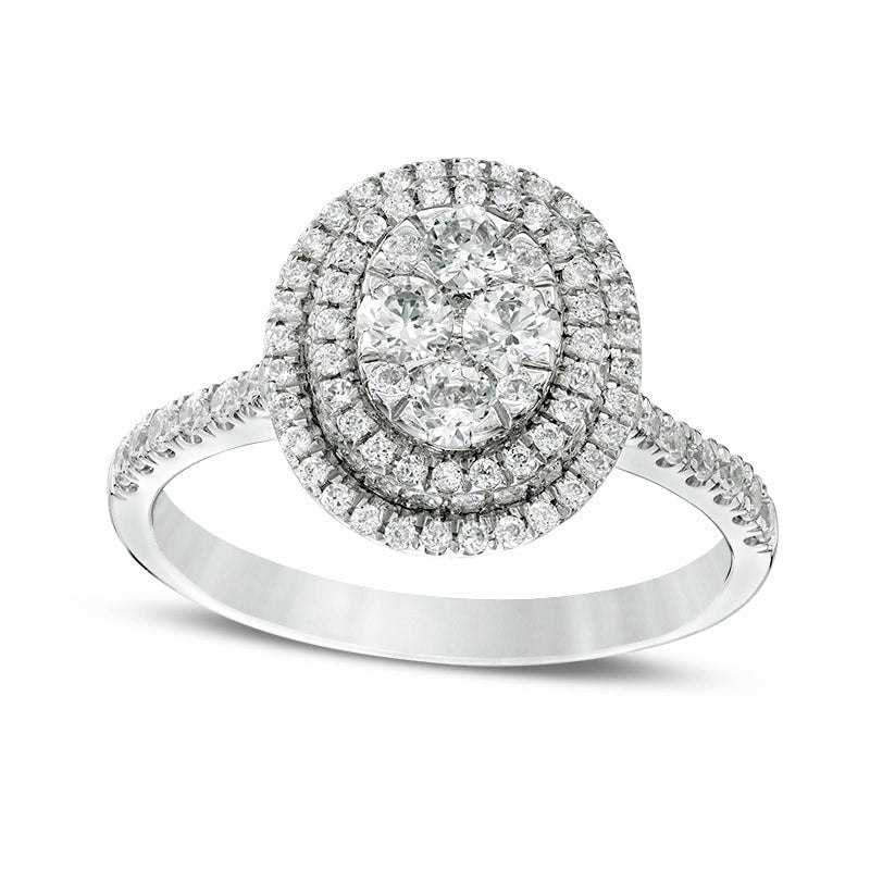 Image of ID 1 Previously Owned - 10 CT TW Composite Natural Diamond Oval Frame Engagement Ring in Solid 14K White Gold