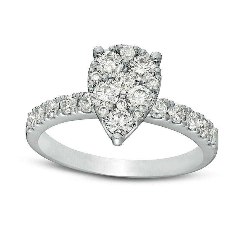 Image of ID 1 Previously Owned - 10 CT TW Composite Pear-Shaped Natural Diamond Frame Engagement Ring in Solid 14K White Gold