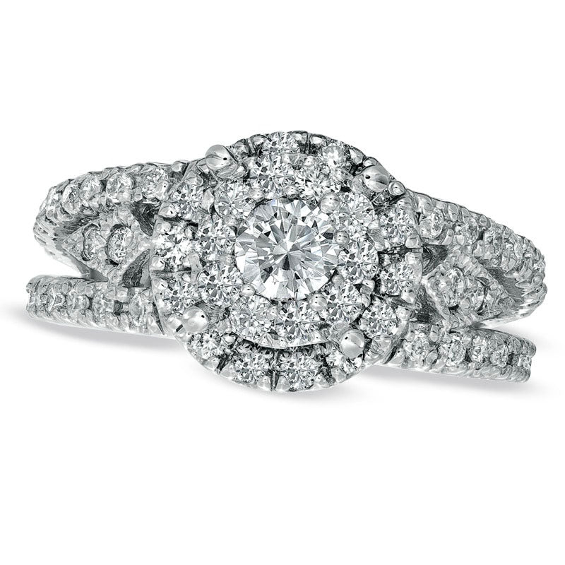 Image of ID 1 Previously Owned - 10 CT TW Natural Diamond Cluster Split Shank Engagement Ring in Solid 14K White Gold